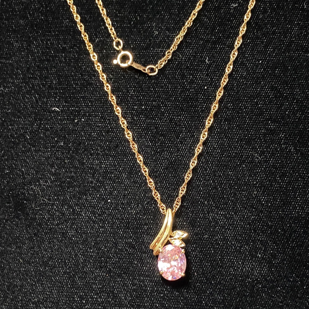 Vintage Gold plated sterling silver pink crystal Pendant and 18” chain Necklace - Picture 14 of 15